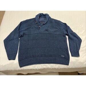Blue Willis Denmark Denim & Knit Sweater XL Grandpa 1/4 Henley Textured Cowl VTG